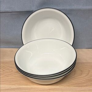 CORELLE Classic White Dinner Bowls with Black Rim set of 4